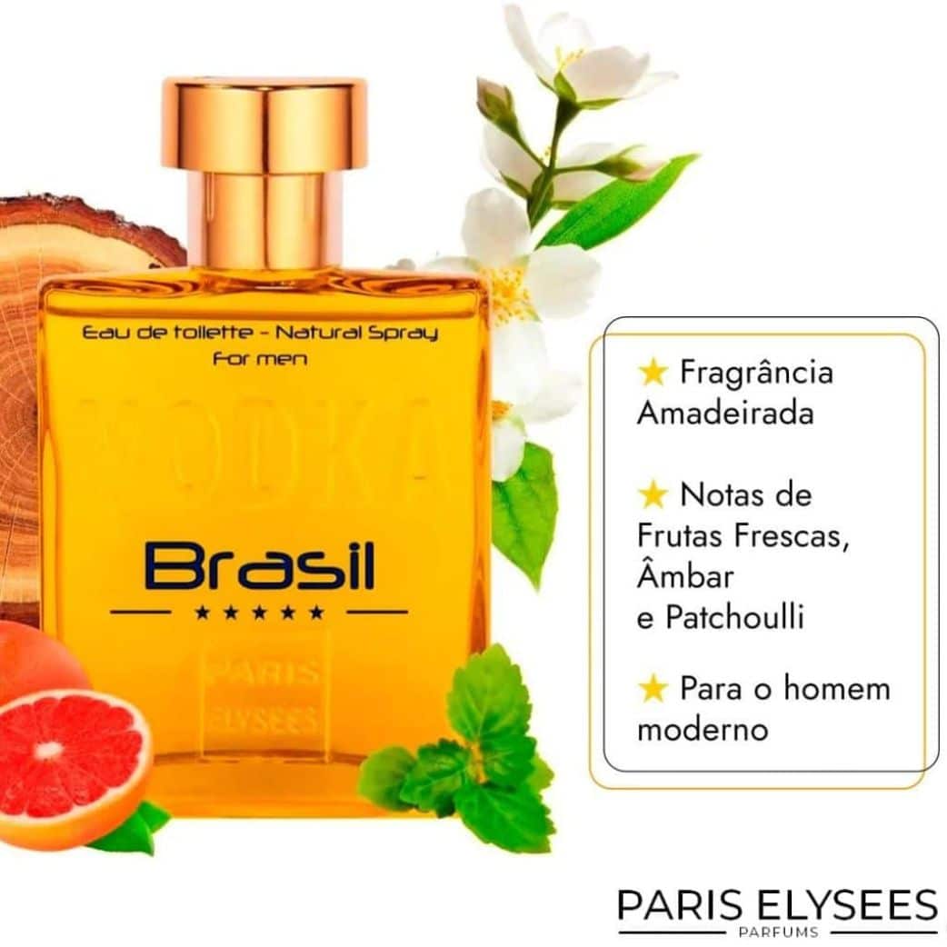 Kit Vodka Brasil Amarelo Paris Elysees 3 unidades Perfume Masculino Notas