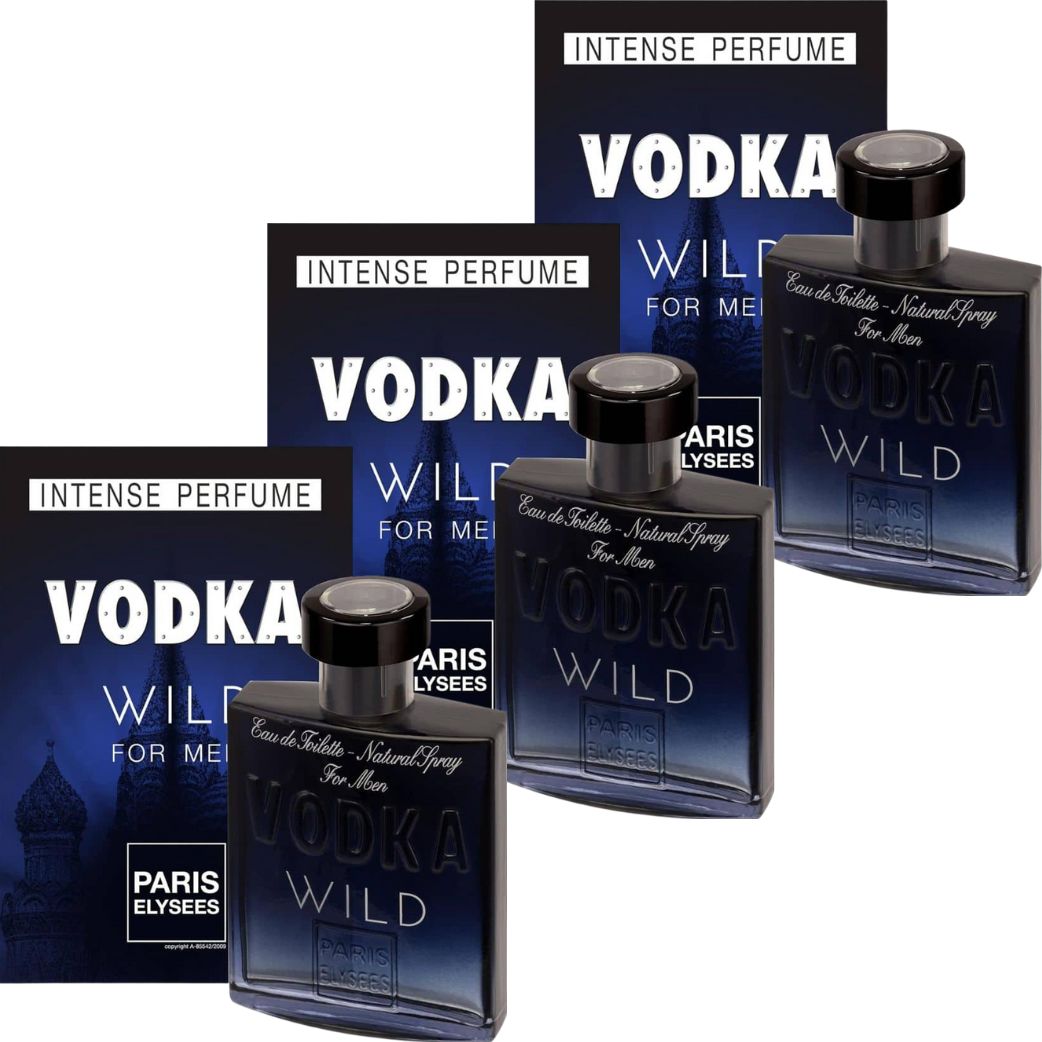 Kit Vodka Wild Paris Elysees Perfume Masculino 100ml 3 unidades
